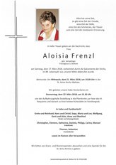Aloisia Frenzl, verstorben am 17. Mrz 2018