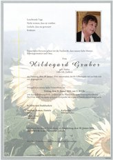 Hildegard Gruber, verstorben am 28. Jnner 2014
