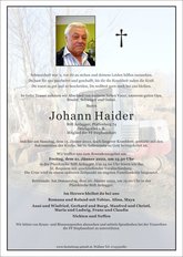 Johann Haider, verstorben am 15. Jnner 2022