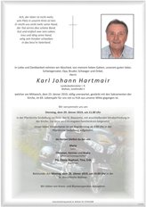 Karl Johann Hartmair, verstorben am 23. Jnner 2019