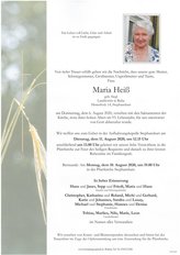 Maria Hei, verstorben am 06. August 2020