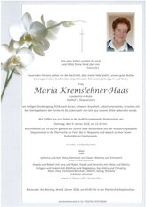 Maria Kremslehner-Haas, verstorben am 06. Jnner 2018