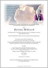 Rosina Mikesch, verstorben am 05. Jnner 2015