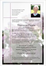 Theresia Peska, verstorben am 07. Jnner 2021