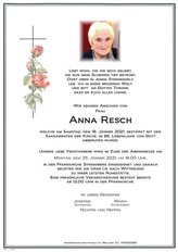 Anna Resch, verstorben am 16. Jnner 2021
