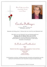 Ccilia Sallinger, verstorben am 14. Februar 2023