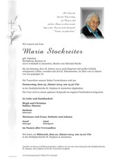 Maria Stockreiter, verstorben am 18. Jnner 2014