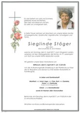 Sieglinde Stger, verstorben am 02. April 2017