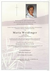 Maria Weidinger, verstorben am 09. Mrz 2016