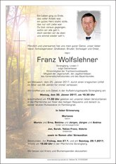 Franz Wolfslehner, verstorben am 25. Jnner 2017