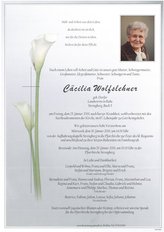 Ccilia Wolfslehner, verstorben am 25. Jnner 2019