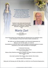 Maria Zarl, verstorben am 24. Mrz 2022