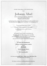Johann Abel, verstorben am 04. März 2014