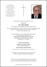 Dr. Karl Bastl, verstorben am 22. Oktober 2022
