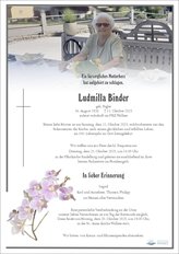 Ludmilla Binder, verstorben am 11. Oktober 2025