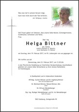Dipl Ing. Helga Bittner, verstorben am 19. Februar 2017