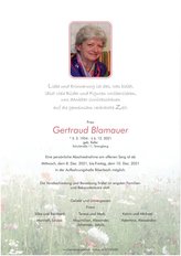 Gertraud Blamauer, verstorben am 06. Dezember 2021