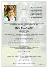 Maria Brandstetter, verstorben am 07. August 2026