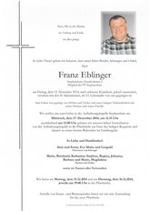 Franz Eblinger, verstorben am 12. Dezember 2014