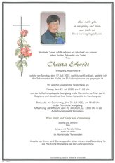 Christa Erhardt, verstorben am 17. Juli 2022