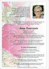 Anna Feuerstein, verstorben am 16. Mrz 2024