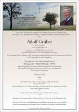 Adolf Gruber, verstorben am 06. Oktober 2022