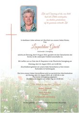 Leopoldine Grurl, verstorben am 09. August 2022