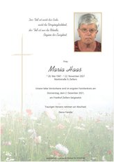 Maria Haas, verstorben am 22. November 2021