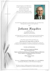 Johann Haydter, verstorben am 16. August 2019