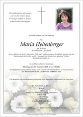 Maria Hehenberger, verstorben am 09. Dezember 2020