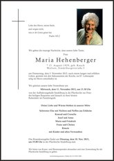 Maria Hehenberger, verstorben am 05. November 2015