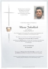 Maria Jakoblich, verstorben am 12. November 2016