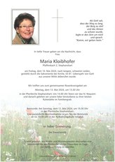 Maria Kloibhofer, verstorben am 10. Mai 2024