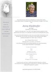 Anna Kloibhofer, verstorben am 07. Juni 2021