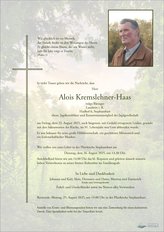 Alois Kremslehner-Haas, verstorben am 22. August 2025