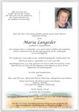 Maria Langeder, verstorben am 10. September 2017