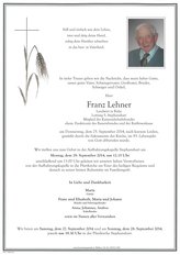 Franz Lehner, verstorben am 25. September 2014