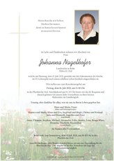 Johanna Nagelhofer, verstorben am 13. Juli 2021