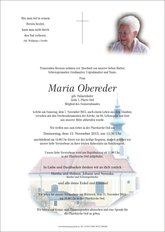 Maria Obereder, verstorben am 07. November 2015