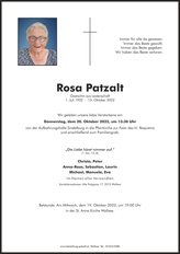 Rosa Patzalt, verstorben am 15. Oktober 2022