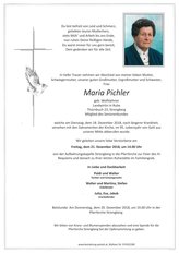 Maria Pichler, verstorben am 18. Dezember 2018