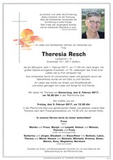 Theresia Resch, verstorben am 01. Februar 2017
