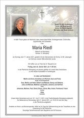 Maria Riedl, verstorben am 17. Jänner 2021
