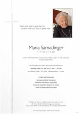 Maria Samadinger, verstorben am 24. April 2022