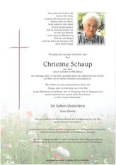 Christine Schaup, verstorben am 13. Juli 2024