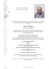 Alois Spigel, verstorben am 13. April 2016