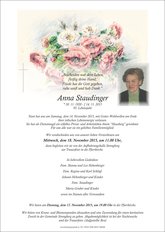 Anna Staudinger, verstorben am 14. November 2015