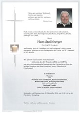 Hans Stollnberger, verstorben am 18. Dezember 2016