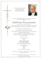 Adolf Franz Weissensteiner, verstorben am 20. Oktober 2018