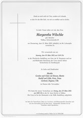 Margaretha Wilschke, verstorben am 21. März 2019